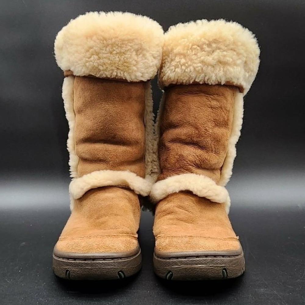 UGG Sunburst Tall Chestnut Suede Sheepskin Fur Winter Boots 5218 Womens 7 - Picture 3 of 8